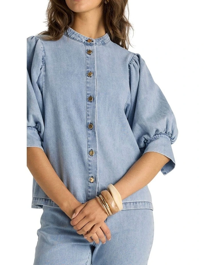 Lila Denim Balloon Shirt in Light Wash image 5