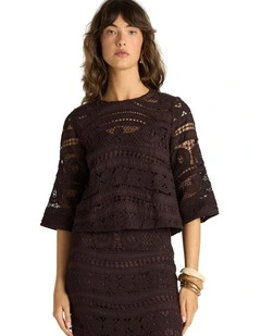 Gaia Lace Top in Chocolate