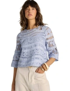 Gaia Lace Top in Powder Blue