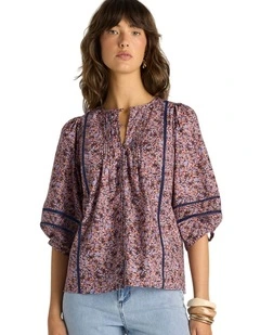 Alaia Print Lace Insert Blouse in Ditzy