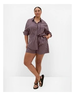 Plus Size Stassi Stripe Cotton Short in Espresso