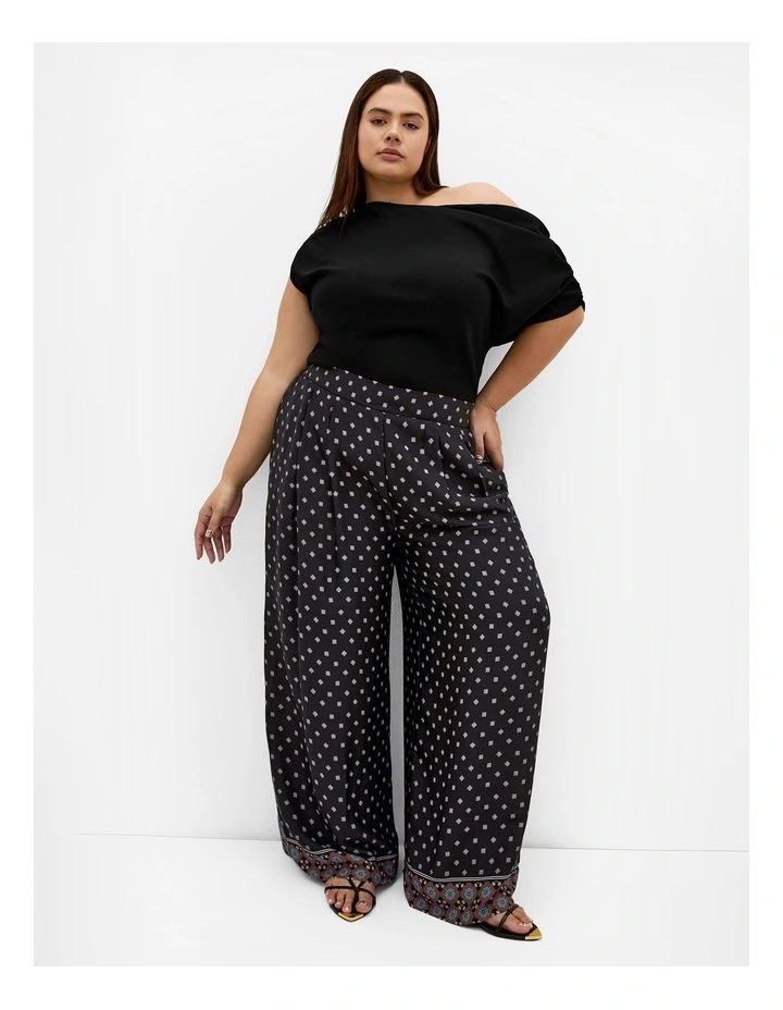Plus Size Amber Boho Print Border Pant in Black image 1