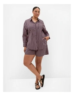 Plus Size Stassi Stripe Cotton Shirt in Espresso