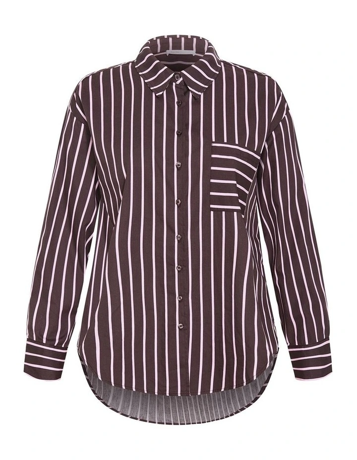 Plus Size Stassi Stripe Cotton Shirt in Espresso image 3