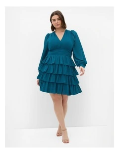 Plus Size Juliette Tiered Mini Dress in Teal