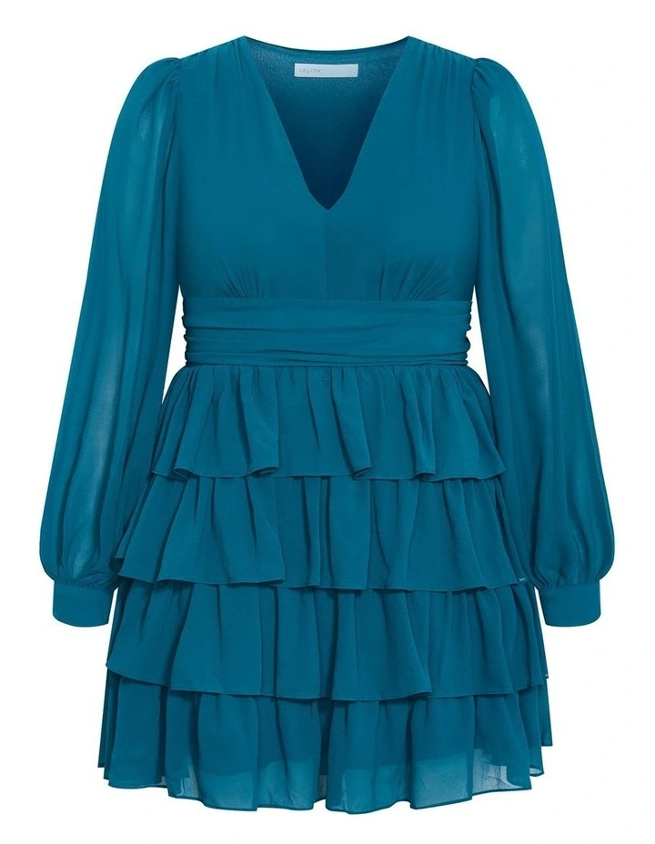 Plus Size Juliette Tiered Mini Dress in Teal image 3