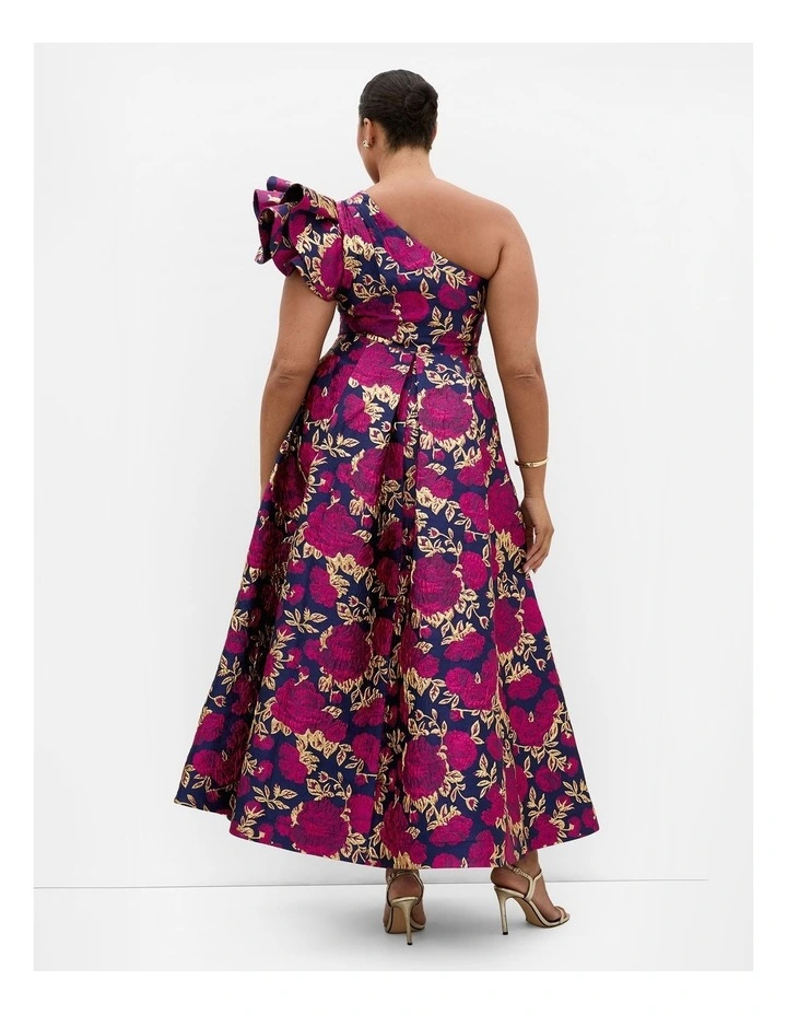 Plus Size Grand Gala One Shoulder Jacquard Gown in Navy image 2