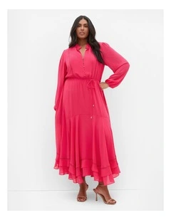 Plus Size Yasmin Long Sleeve Maxi Dress in Lipstick