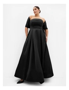 Plus Size Duchess Satin Gown With Shawl in Black