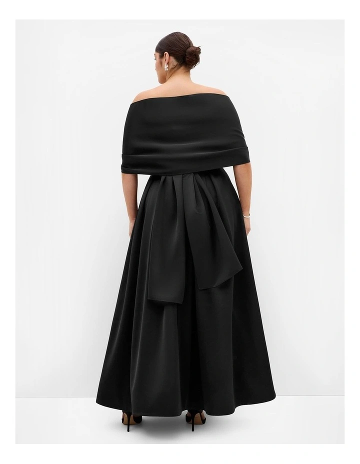 Plus Size Duchess Satin Gown With Shawl in Black image 2