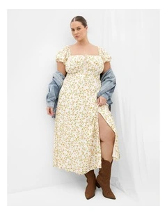 Plus Size Abbie Short Sleeve Blossom Print Maxi Dress in Ivory