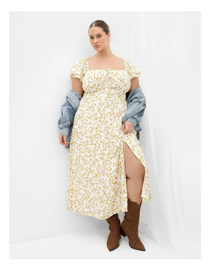 Plus Size Abbie Short Sleeve Blossom Print Maxi Dress in Ivory image 1