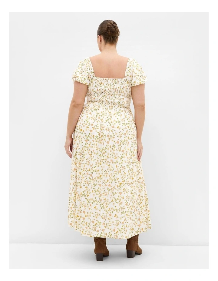 Plus Size Abbie Short Sleeve Blossom Print Maxi Dress in Ivory image 2