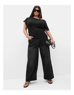 Plus Size Eyelet Off Shoulder Top in Black