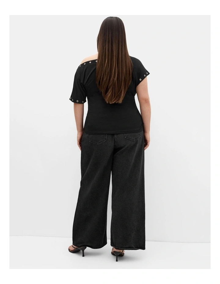 Plus Size Eyelet Off Shoulder Top in Black image 2