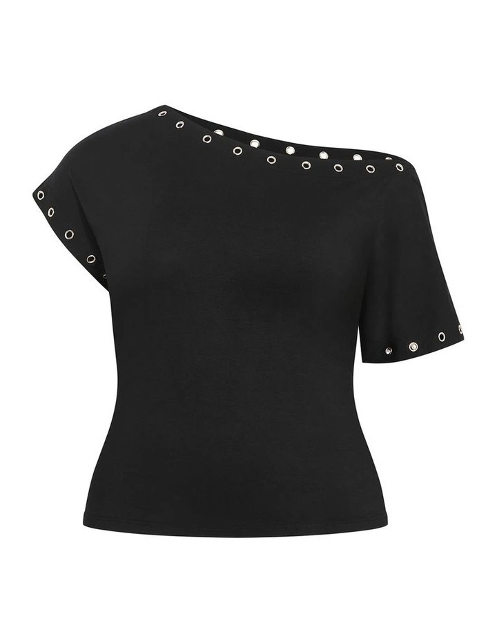Plus Size Eyelet Off Shoulder Top in Black image 3