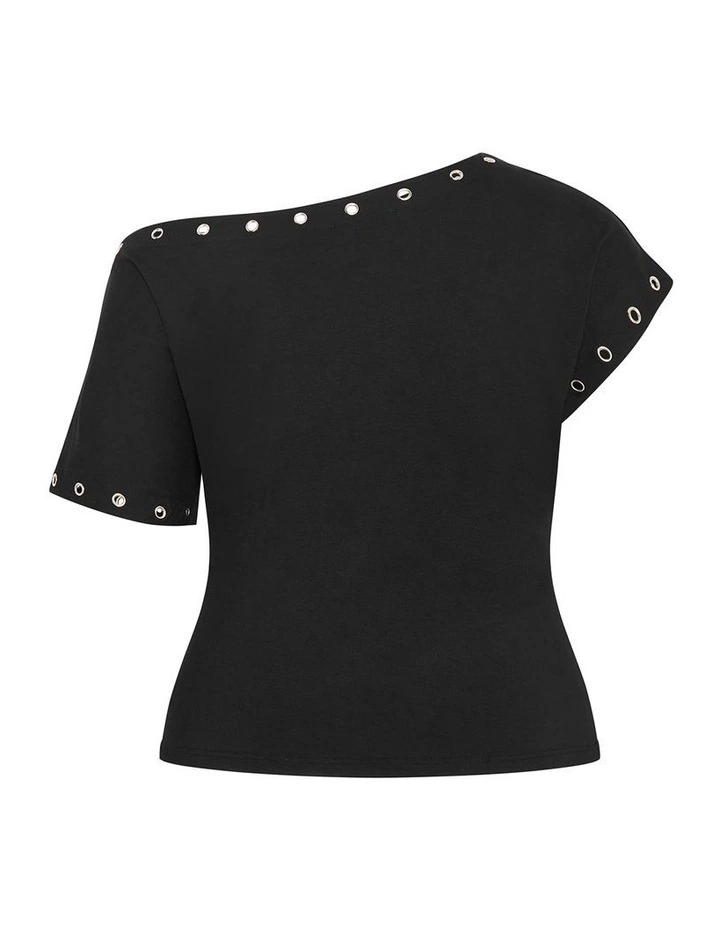 Plus Size Eyelet Off Shoulder Top in Black image 4