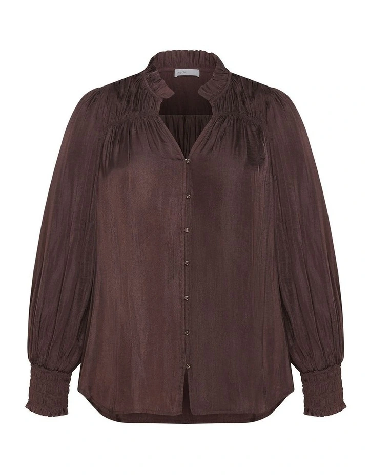Plus Size Bringing Drama Long Sleeve Shirt in Espresso image 3