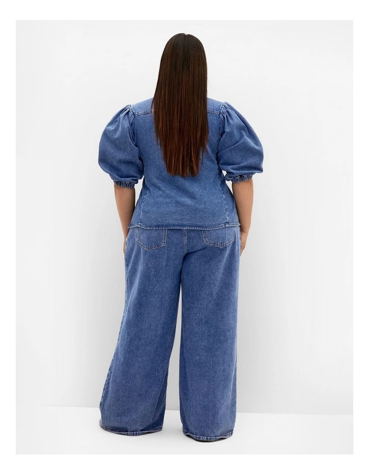 Plus Size Jessie Balloon Sleeve Denim Shirt in Mid Wash image 2