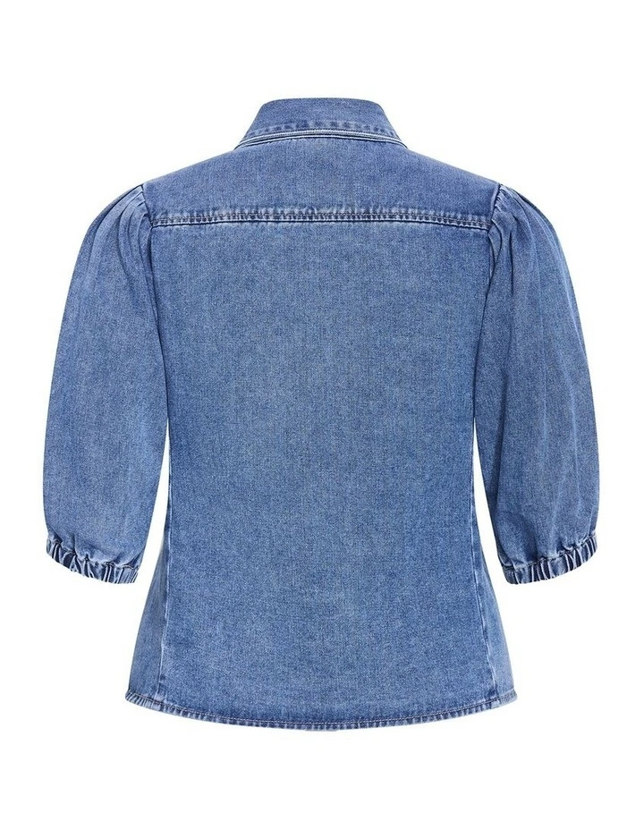 Plus Size Jessie Balloon Sleeve Denim Shirt in Mid Wash image 4