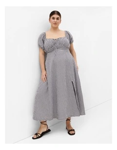 Plus Size Abbie Short Sleeve Gingham Dress in Black