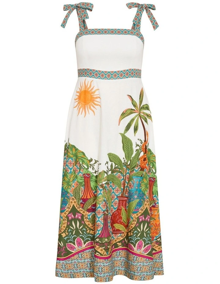 Plus Size Paradise Print Shoulder Tie Midi Dress in Ivory image 3