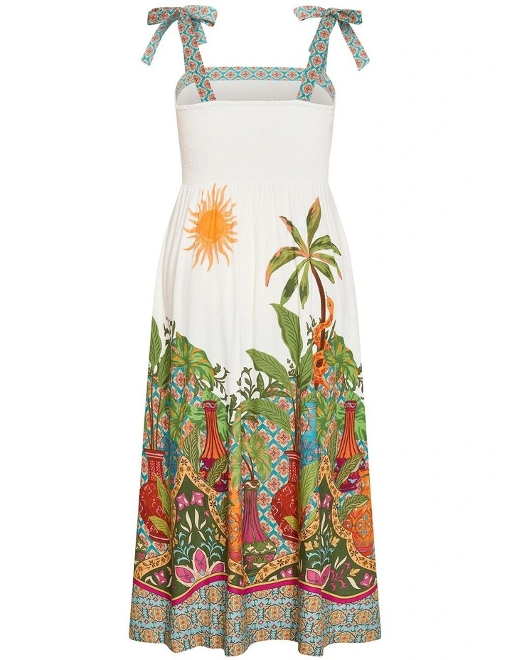 Plus Size Paradise Print Shoulder Tie Midi Dress in Ivory image 4