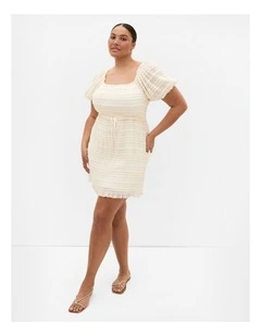 Plus Size Emelia Shirred Mini Dress in Cream