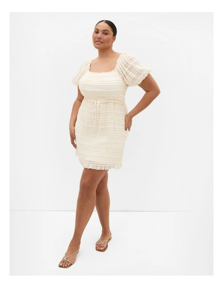Plus Size Emelia Shirred Mini Dress in Cream image 1