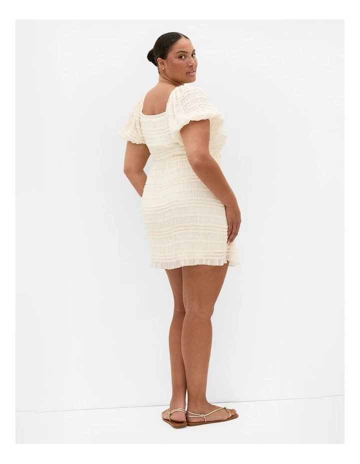Plus Size Emelia Shirred Mini Dress in Cream image 2