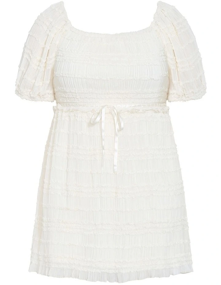 Plus Size Emelia Shirred Mini Dress in Cream image 3