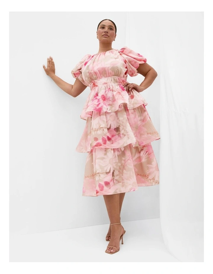 Plus Size Heavenly Garden Print Ruffle Maxi Dress in Salmon Pink image 1