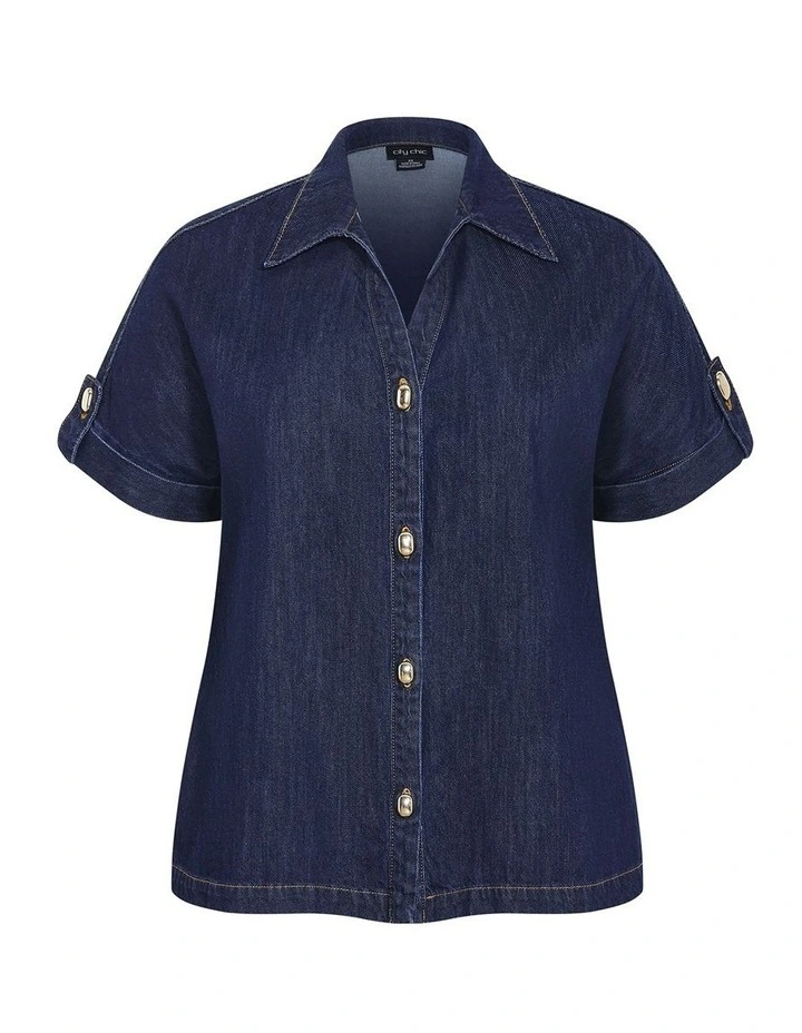 Plus Size Tilly Cotton Denim Shirt in Dark Wash image 3