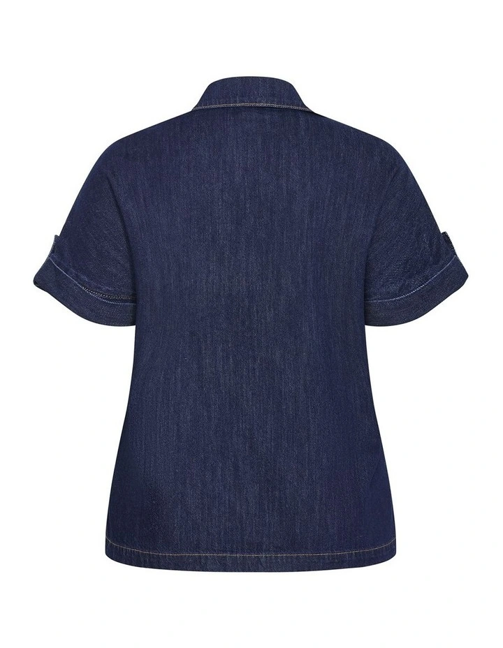 Plus Size Tilly Cotton Denim Shirt in Dark Wash image 4