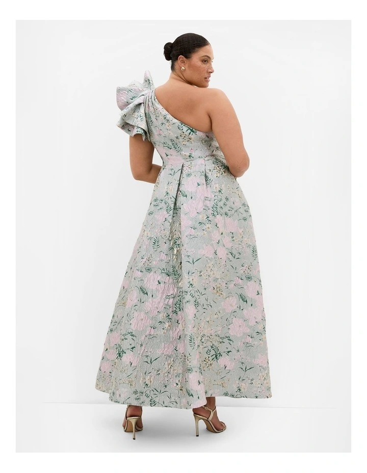 Plus Size Enchanting One Shoulder Jacquard Gown in Silver image 2