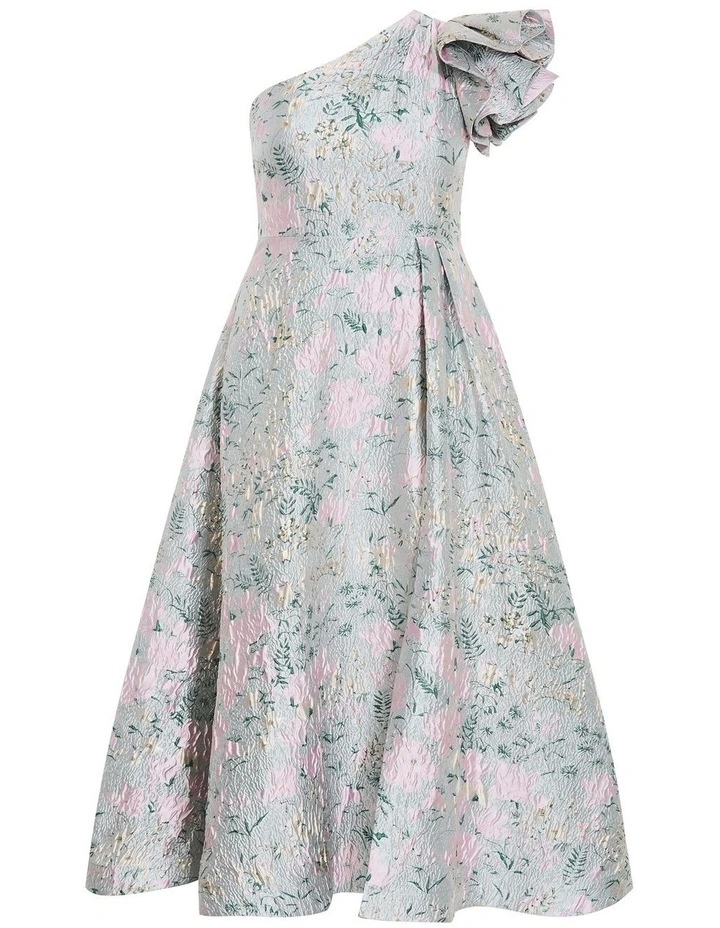 Plus Size Enchanting One Shoulder Jacquard Gown in Silver image 3