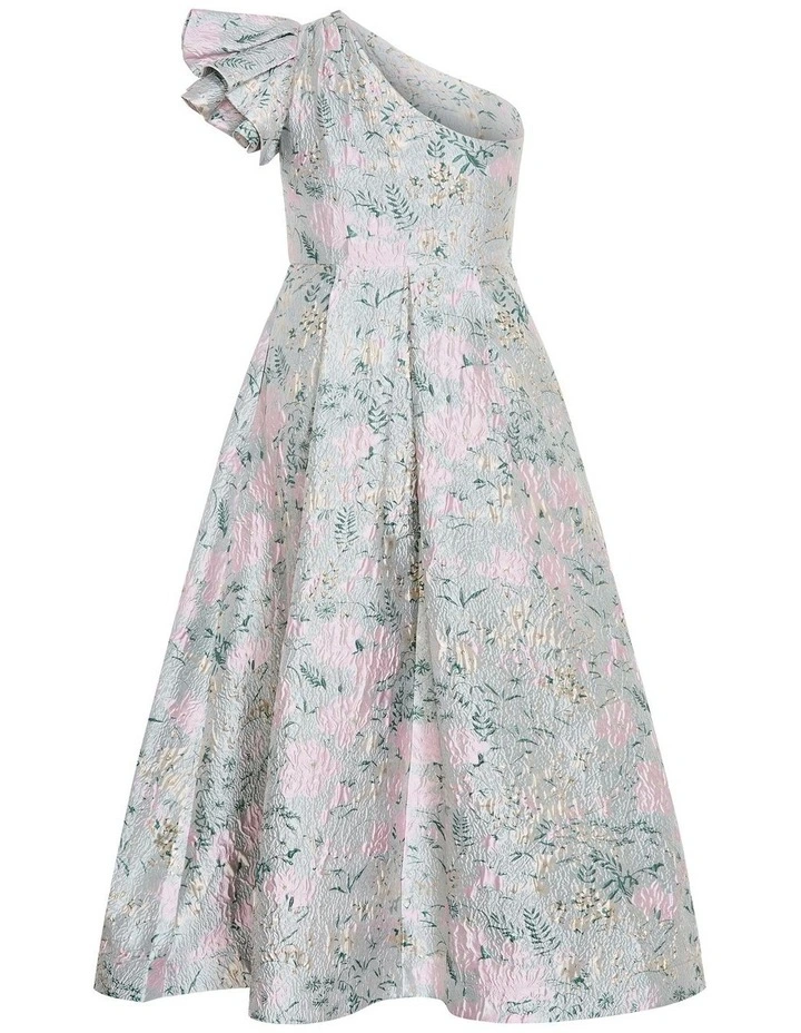 Plus Size Enchanting One Shoulder Jacquard Gown in Silver image 4