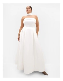 Plus Size Duchess Satin Gown With Shawl in Ivory