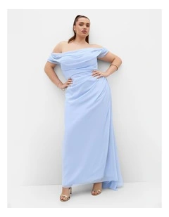 Plus Size Soft Love Off Shoulder Maxi Dress in Sky Blue