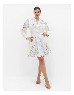 Plus Size Elia Blue Patrice Print Mini Dress in Ivory