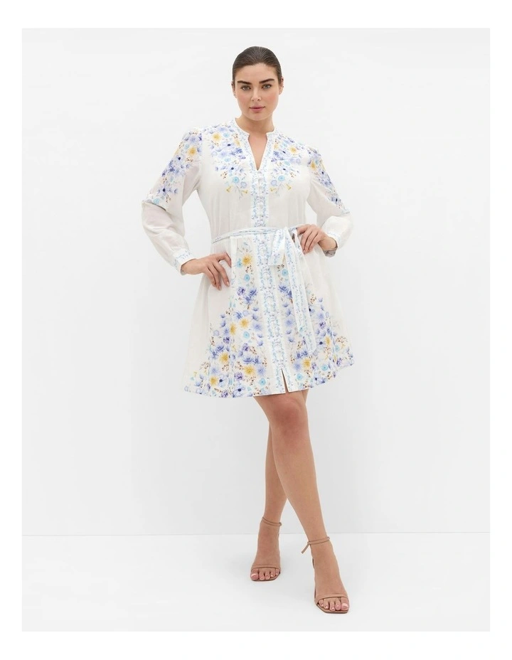 Plus Size Elia Blue Patrice Print Mini Dress in Ivory image 1