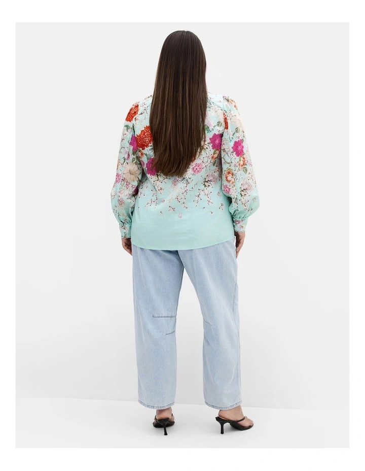 Plus Size Gianna Fleur Print Shirt in Soft Mint image 2