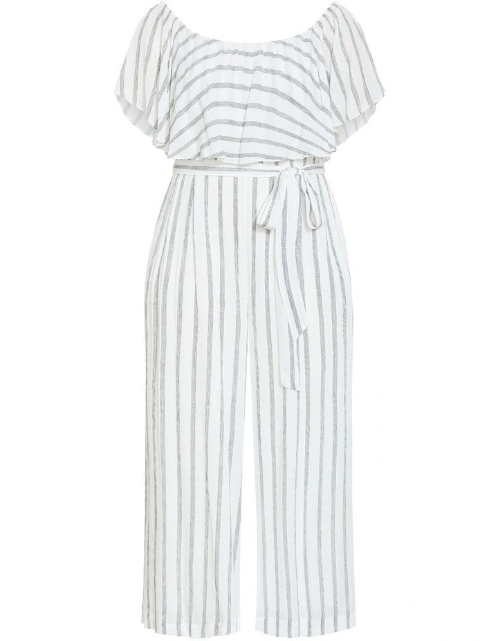 Plus Size Emery Off Shoulder Stripe Jumpsuit in Ivory image 3