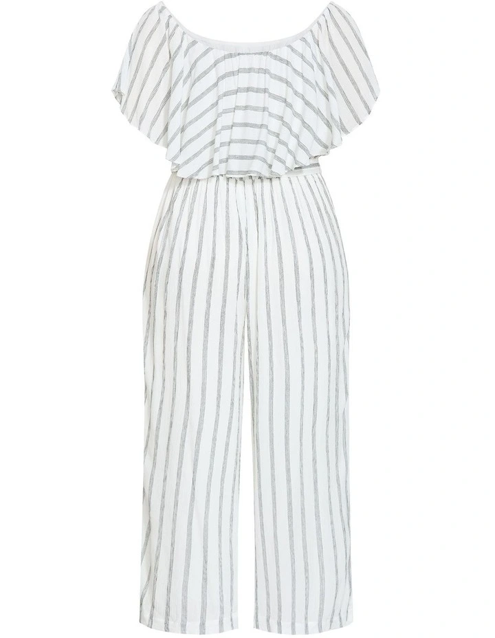 Plus Size Emery Off Shoulder Stripe Jumpsuit in Ivory image 4