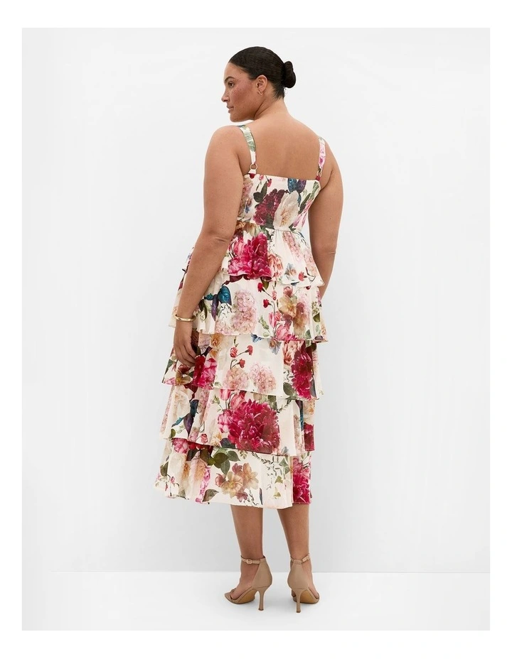 Plus Size Daniela Floral Print Ruffle Tier Dress in Cream image 2