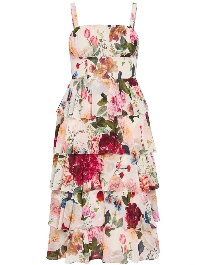 Plus Size Daniela Floral Print Ruffle Tier Dress in Cream image 3