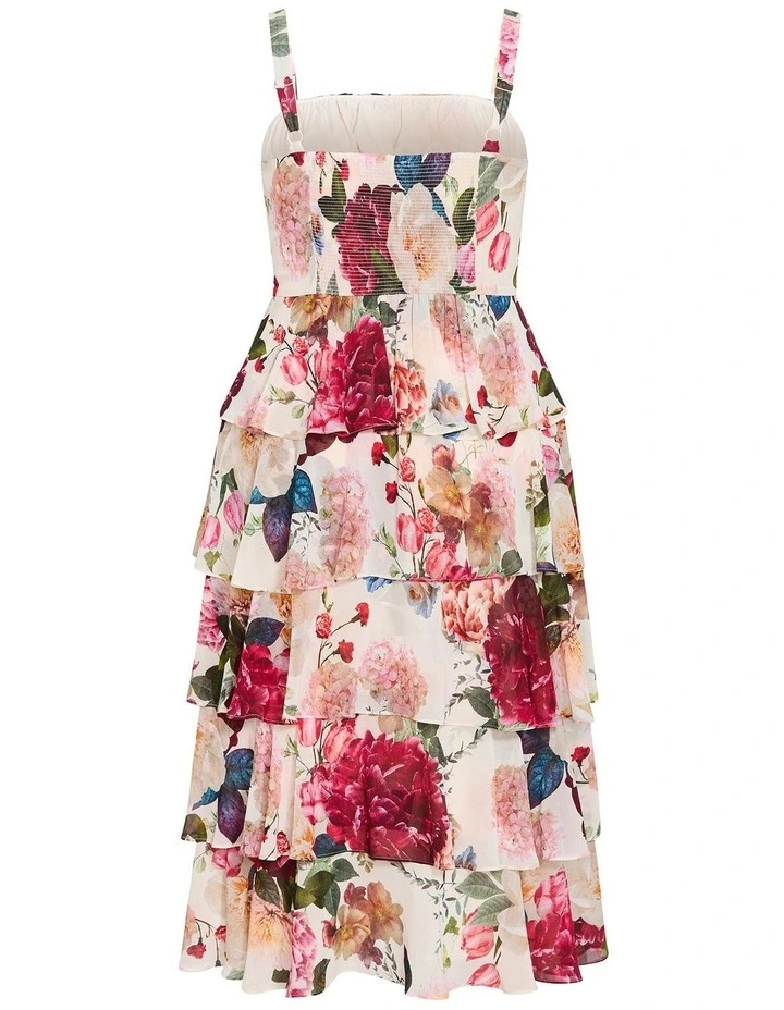 Plus Size Daniela Floral Print Ruffle Tier Dress in Cream image 4