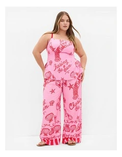 Plus Size Sun Chaser Print Wide Leg Pant in Pink