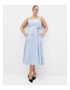 Plus Size Lily Spot Pr int Cotton Midi Dress in Baby Blue