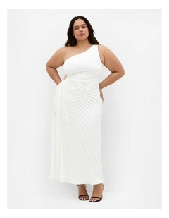 Plus Size Aliza One Shoulder Pleat Maxi Dress in Ivory